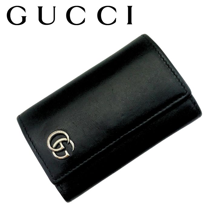 【中古】GUCCI グッチ キーケース 6連【非常に良い】ブラック 435305 GGマーモント レザー キーリング キーホルダー メンズ レディース ブランド r-gg-k-p250902-01｜WOODNET　店