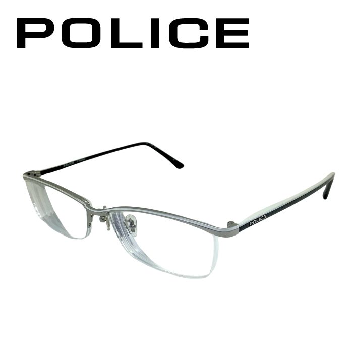 【中古】POLICE 警察当局 眼鏡ひな形 メガネ【ほぼ新品】白いこと 黒いこと しろがね色 VPLN69J 0579 度付き添い人 水晶体取り替えっこ能力のある メンズ レディース ブランド名 r-po-e-0556-02