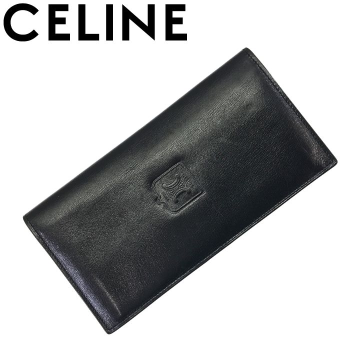 【中古】CELINE セリーヌ メンズ 二つ折り長財布【非常に良い】マカダム レザー 本革 ウォレット 札入れ 小銭入れ ブラック ブランド r-ce-w-p251005-02