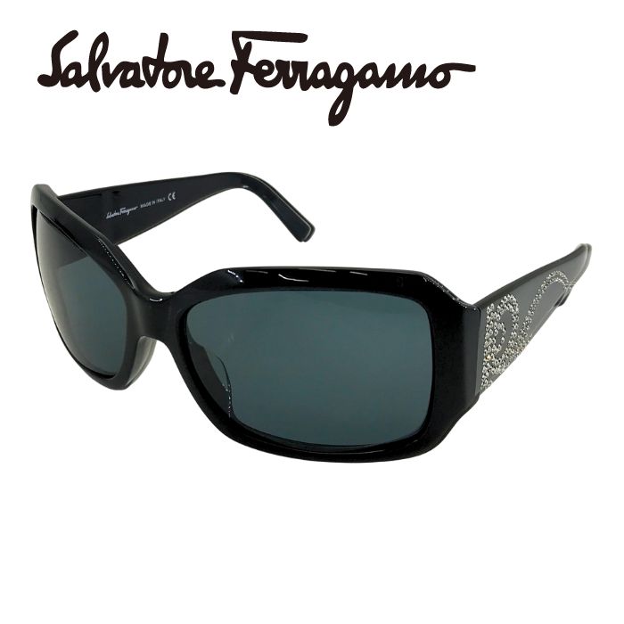 【中古】Salvatore Ferragamo サルバトーレフェラガモ サングラス【ほぼ新品】 ブラック ラインストーン ガンチーニ UVカット 紫外線カット メンズ レディース ブランド r-sf-s-p251124-04