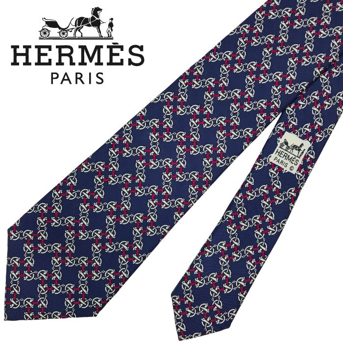 【中古】HERMES エルメス ネクタイ【非常に良い】8.5cm パープルネイビー シルク ブランド r-he-t-0569-10