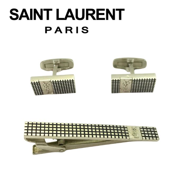【中古】Yves Saint Laurent イヴサンローラン ネクタイピン カフスボタン セット【非常に良い】シルバー メンズ レディース ブランド r-ysl-ct-0068-05