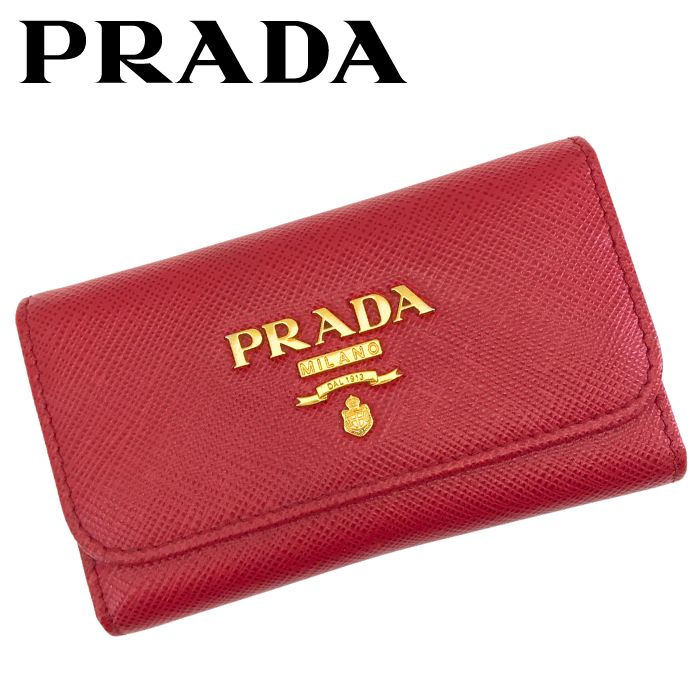 【中古】PRADA プラダ キーケース 6連【ほぼ新品】サフィアーノ レザー レッド キーリング キーホルダー メンズ レディース ブランド r-pr-kc-0536-09