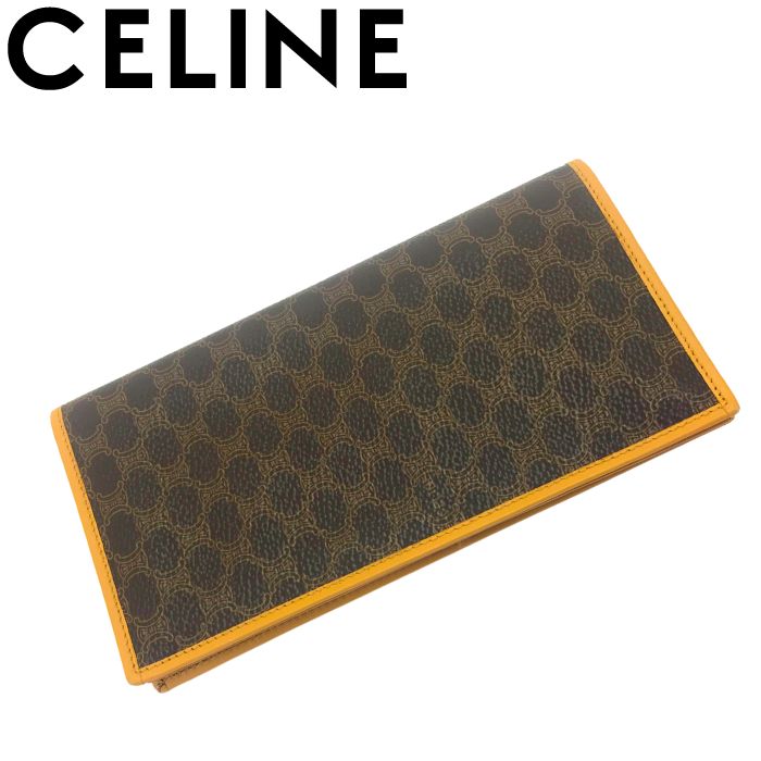 【中古】CELINE セリーヌ 二つ折り 長財布【非常に良い】ブラウン マカダム柄 PVC×レザー 小銭入れ メンズ ブランド r-ce-w-p250119-08|WOODNET 店