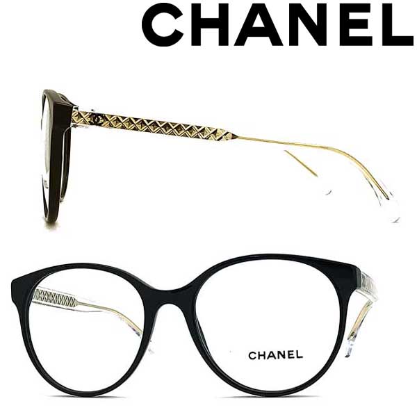 CHANEL PANTOS EYEGLASSES Acetate Black, gold and clear, new w/ box Ref 3401  C501