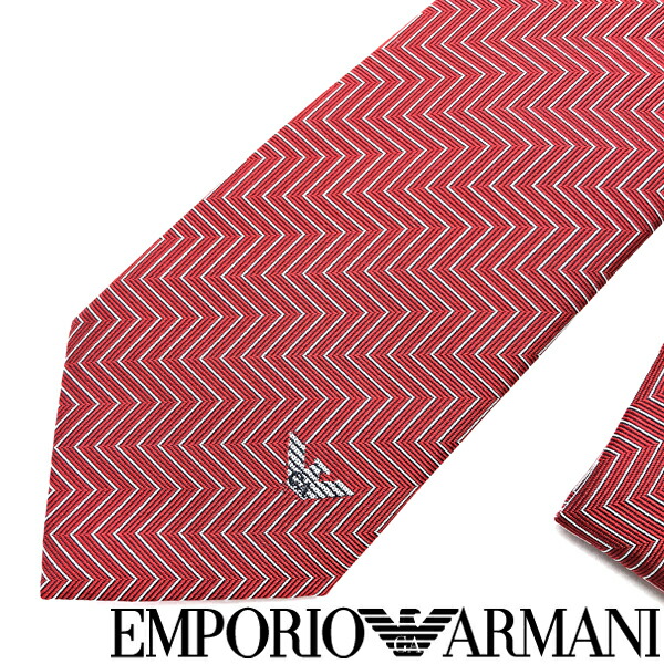 EMPORIO ARMANI ネクタイ エンポリオアルマーニ メンズ シルク シェブロンジャカード レッド 赤 【剣先幅：7.5cm】 340275-623-00074 ブランド【ネクタイまとめ買い割引実施中】2点→1,000円off／3点→2,000円off