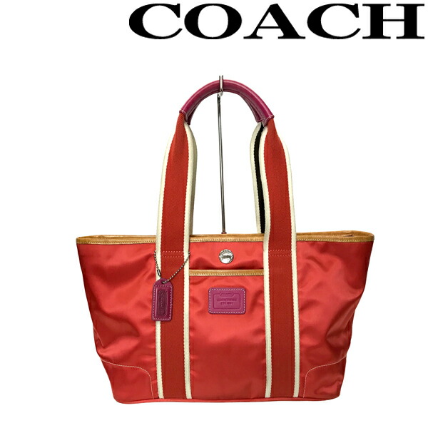 【中古】COACH トートバッグ コーチ【非常に良い】手提げ 鞄 バック M04M 1894 レッド R-CO-B-0564-06 ブランド レディース｜WOODNET　店