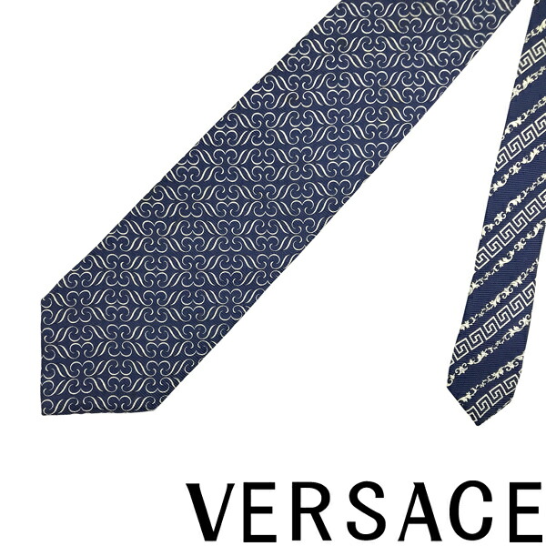 極美品✨VERSACE ネクタイ　グレカ模様　ジャガード　ネイビー　ブラック 美品✨GIANNI VERSACE ネクタイ メデューサ グレカ模様