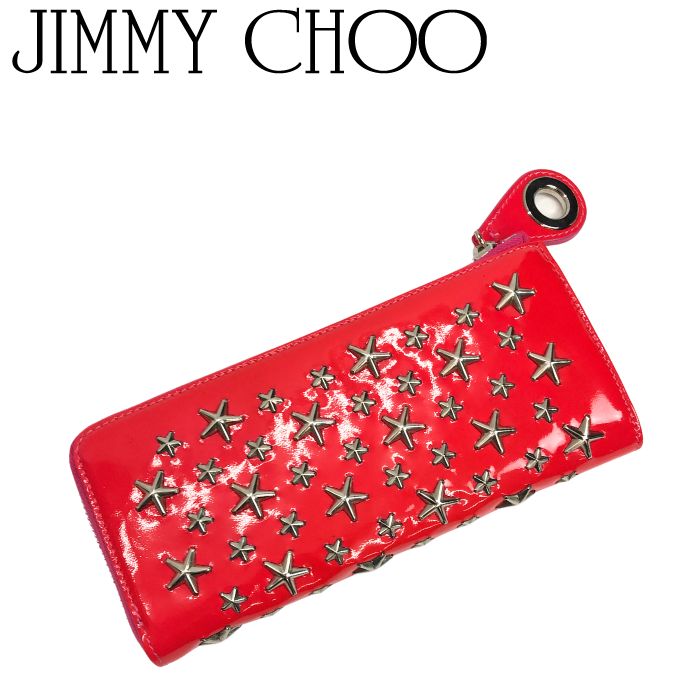 【中古】JIMMY CHOO ジミーチュウ ジッパー長財布【非常に良い】スター ジップアラウンド長財布 小銭入れあり レッド r-jc-w-241205-07