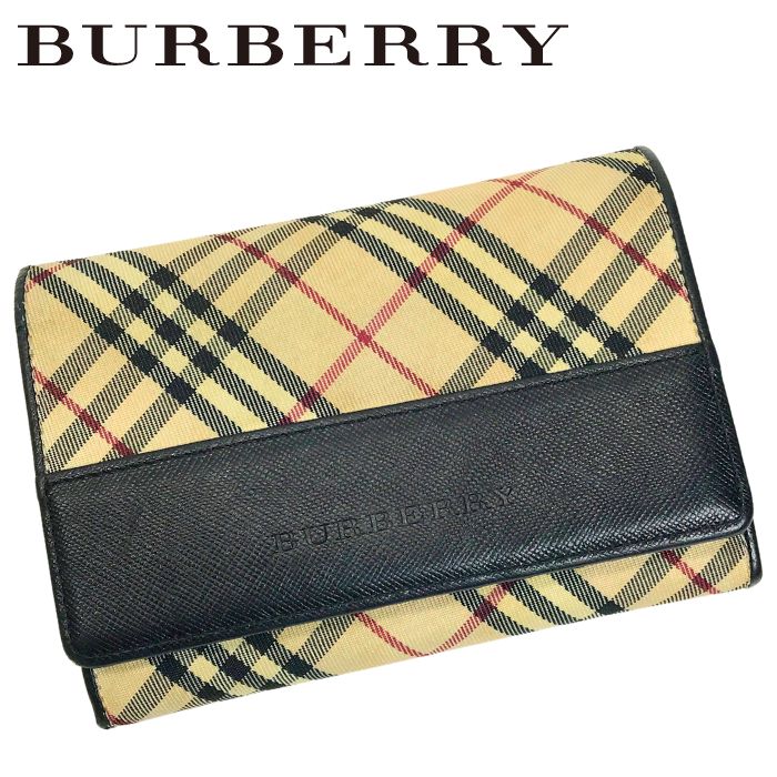 【中古】BURBERRY バーバリー 二つ折り財布【非常に良い】バーバリーチェック柄 レディース ブランド ナイロンキャンバス×レザー r-bu-w-p241203-01