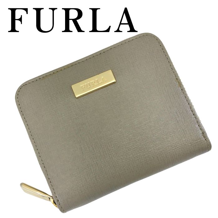 【中古】FURLA フルラ 二つ折り財布【ほぼ新品】グレーベージュ ラウンドファスナー ジッパー 小銭入れ 男性用 女性用 メンズ レディース ブランド r-furla-w-j260611-02｜WOODNET　店