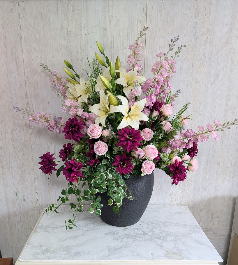 まるで生け花の様な質感 造花取りあわせる ナチュラルアレンジメントフラワー 見せびらかす会 でき事会場 はいり込む式 卒式 触媒製作
