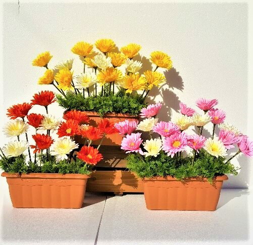 フェイクグリーン 人工観葉植物【ガーベラプランター3点セット】【まとめてお買い得】【造花】大量発注可能です　春装飾　玄関　野外　観葉植物　　綺麗　お手入れ簡単　商業施設　カフェ　ディスプレイ　展示会　サロン　造花