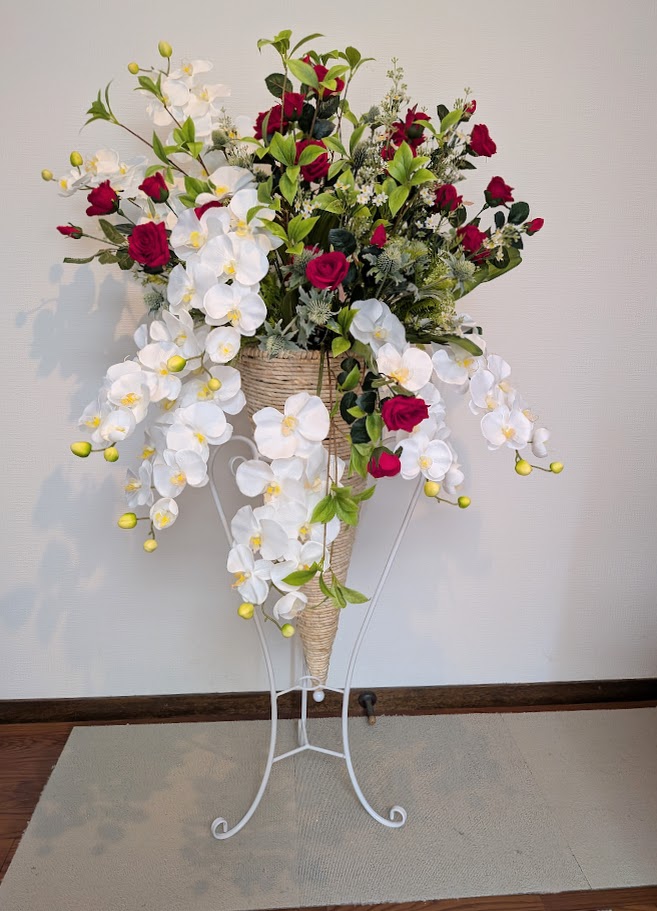 造花 人工観葉 スタンドフラワー胡蝶蘭 ゴージャススタンドフラワー 胡蝶蘭アレンジ 触媒加工品 イベント会場 結婚式場 お祝い 送料無料