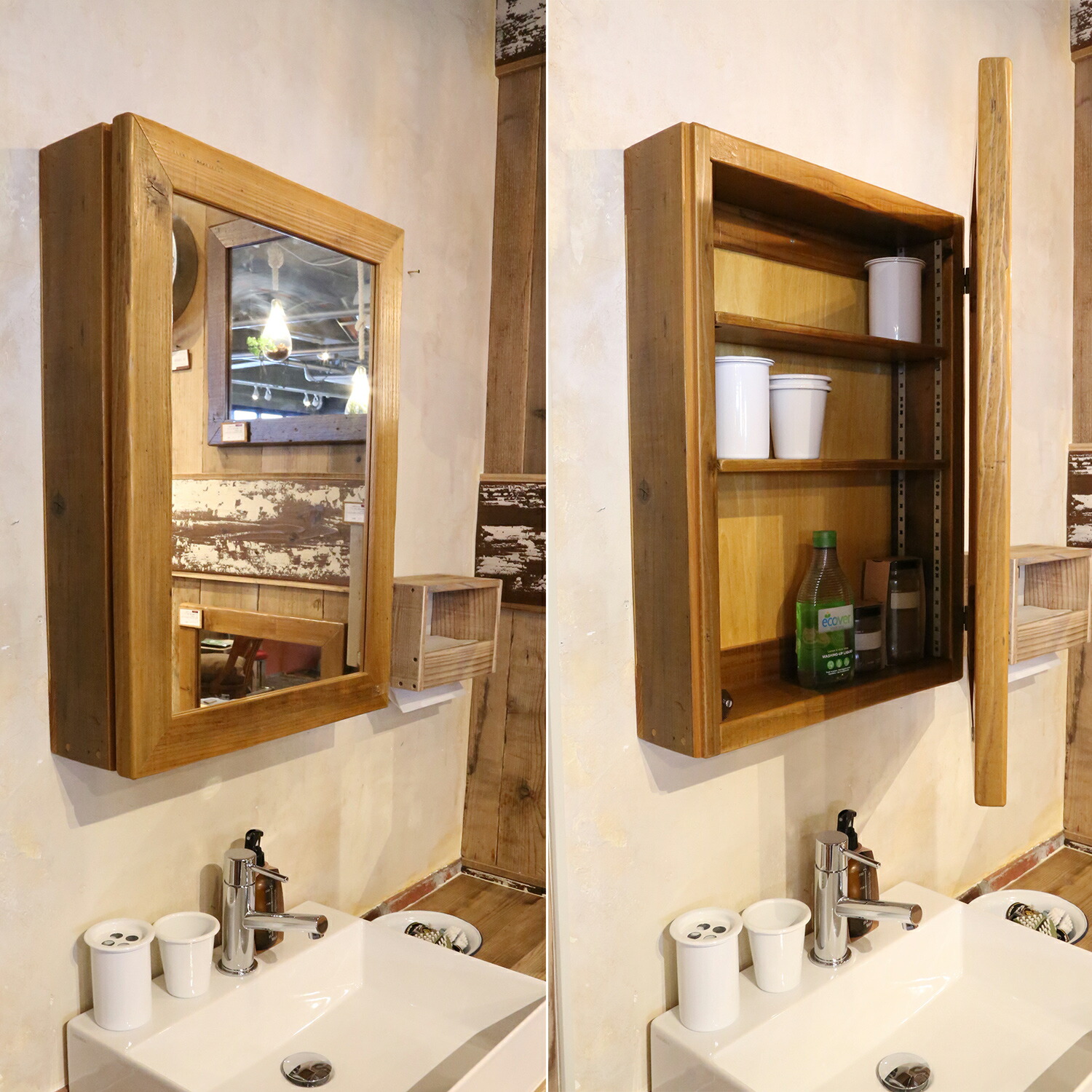 OLD ASHIBA（足場板古材） ミラーキャビネット Lサイズ 幅500mm