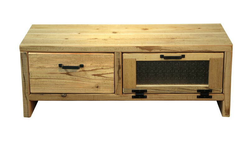 OLD ASHIBA CタイプTVボード(引き出し左1個/ガラス扉付き)幅93.5cm×奥行38cm×高さ34.5cm/36.5cm【受注生産】|WOODPRO(ウッドプロ)