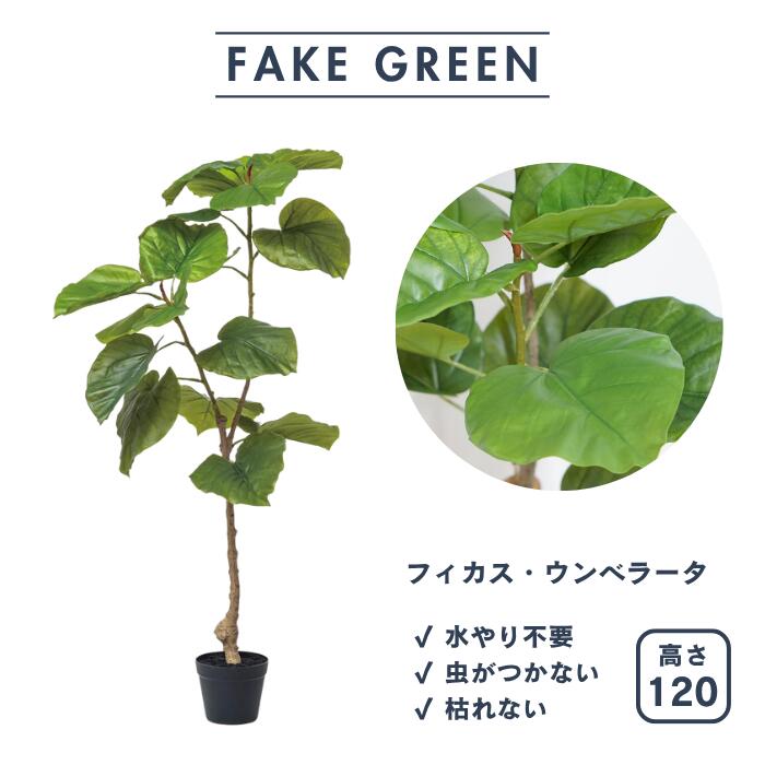 フェイクグリーン フィカス ウンベラータ 大型 観葉植物 本物そっくり リアル 120cm 造花 インテリア おしゃれ グリーン 緑 お祝い 開店祝い 新居祝い 水やり不要 虫 楽 フェイク 人工観葉植物 室内 ギフト お手入れ簡単 パーテーション オフィス 11,550円