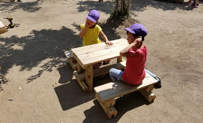 幼児用　木製 ガーデンテーブル セット[ 無塗装] 防腐加工処理済｜自然工房ウッドウォームズ