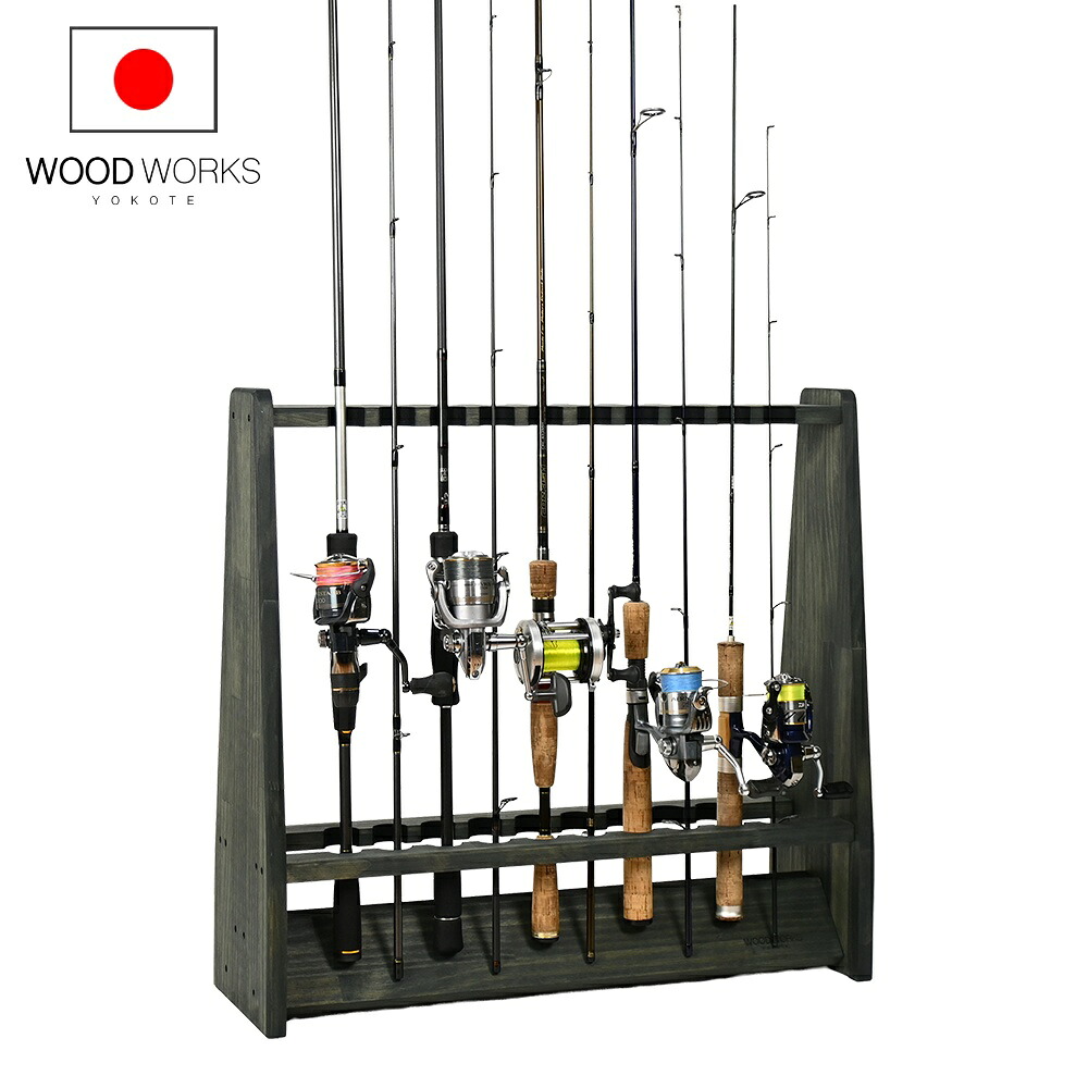 月間優良ショップ連続受賞 WOODWORKS ロッドスタンド 19本掛 (色:ミリタリーグリーン) 木製 日本製 両面タイプ 【 釣竿 収納 釣竿立て リール ルアーロッド 】 2025年2~4月度 月間優良ショップ受賞