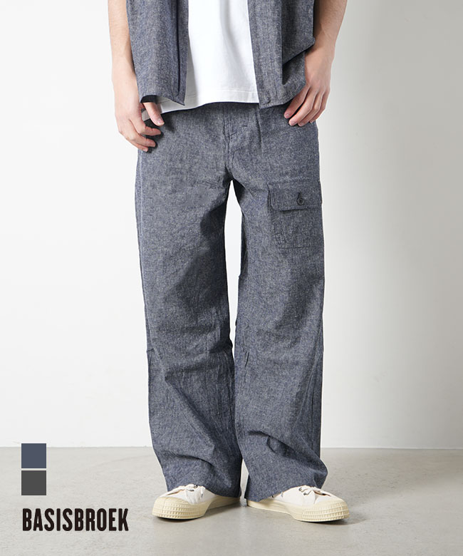 【SALE 50%OFF】BASISBROEK(バージスブルック) ユーティリティーパンツ リネン/コットン メンズ ボトムス ワイドパンツ イージーパンツ セール [BJ-78BL]｜WOODY HOUSE／ウッディーハウス 11,000円