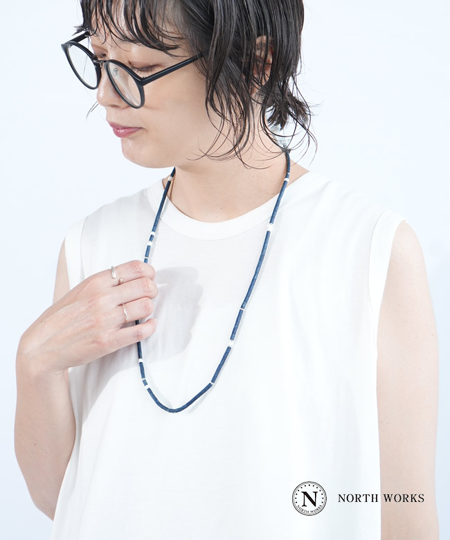 【SALE 50%OFF】【保存袋付き】NORTH WORKS(ノースワークス) Indigo Dyed Wood Beads Necklace ネックレス セール [D-604]