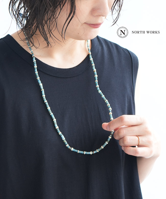 【SALE 50%OFF】【保存袋付き】NORTH WORKS(ノースワークス) Indigo Dyed Shell Beads & Ivory Shell Necklace ネックレス セール [D-605]