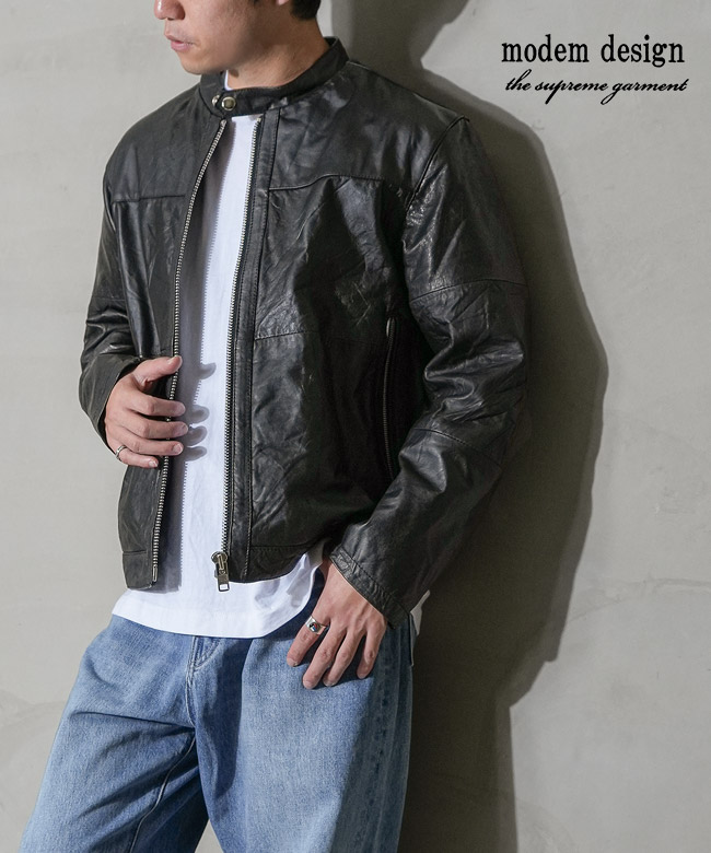 modem design(モデムデザイン) Reproduct Leather Single Riders リプロダクトレザー シングルライダース メンズ アウター レザージャケット ライダースジャケット 革ジャン [M-2407651]｜WOODY HOUSE／ウッディーハウス