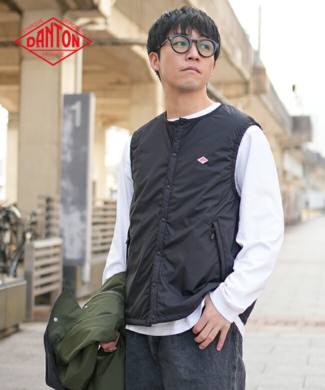 ◇【収納袋付き】DANTON(ダントン)MEN'S INSULATION COLLARLESS VEST インサレーション カラーレスベスト プリマロフト [DT-A0635SNT]