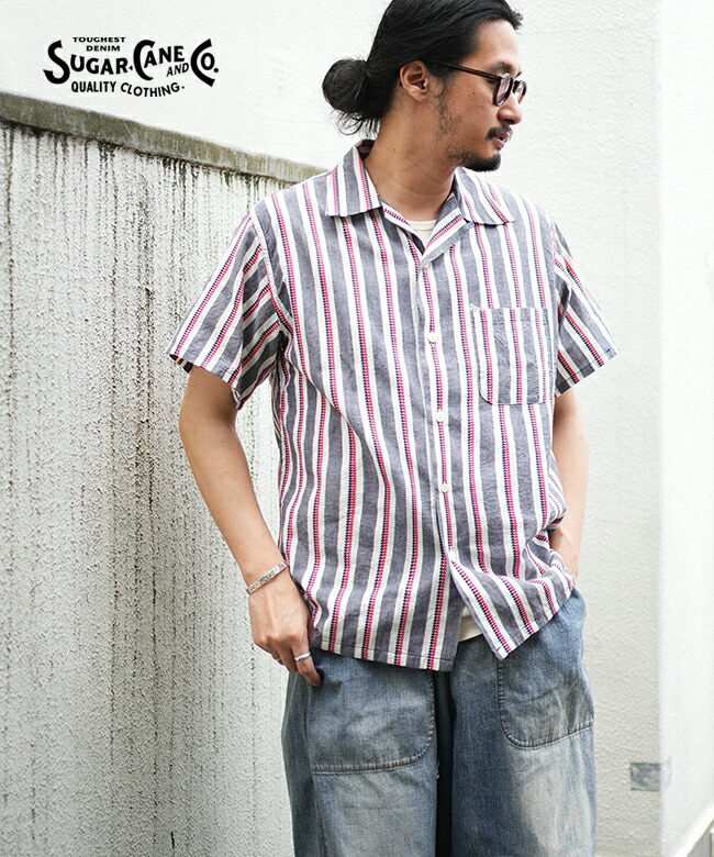 【名作】シュガーケーン　ハートストライプ柄　半袖シャツ紺L◆古着ヴィンテージ東洋 楽天市場】SUGAR CANE HEART STRIPE OPEN SHIRT シュガーケーン