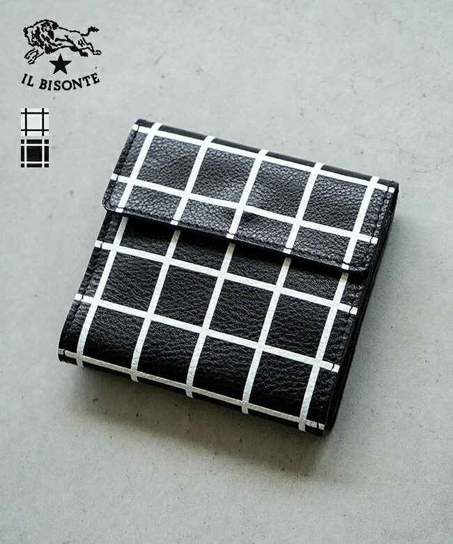 ◇【国内正規販売店】IL BISONTE(イルビゾンテ)ウォレット WALLET PLAID PRINT 格子チェック コインパース コインケース グラフィカル格子 2つ折り [54242311941]