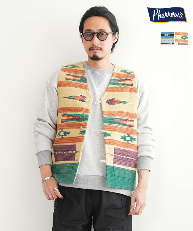【SALE 30%OFF】◇Pherrow's(フェローズ) ダリ織り ベスト メンズ トップス インナーベスト Vネック セール [25W-PIV1]