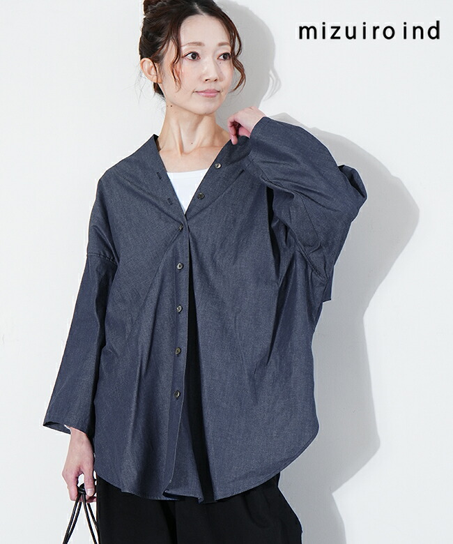 【SALE 20%OFF】mizuiro ind(ミズイロインド)Vネックデニムシャツ レディース トップス [1-230156] セール｜WOODY HOUSE／ウッディーハウス