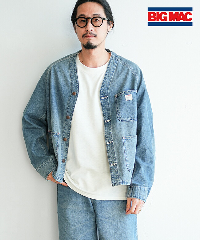 BIG MAC(ビッグマック) DENIM ENGENEER JACEKT デニムエンジニアジャケット メンズ トップス ライトアウター デニムジャケット ノーカラージャケット セットアップ ワークジャケット [BIG-219-LB]｜WOODY HOUSE／ウッディーハウス
