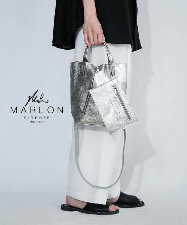 MARLON FIRENZE(マーロンフィレンツェ) SHOPPER MINI ショッパーミニ メタリックレザー レザーバッグ ショルダーバッグ ポーチ付き [53263-1-00611]