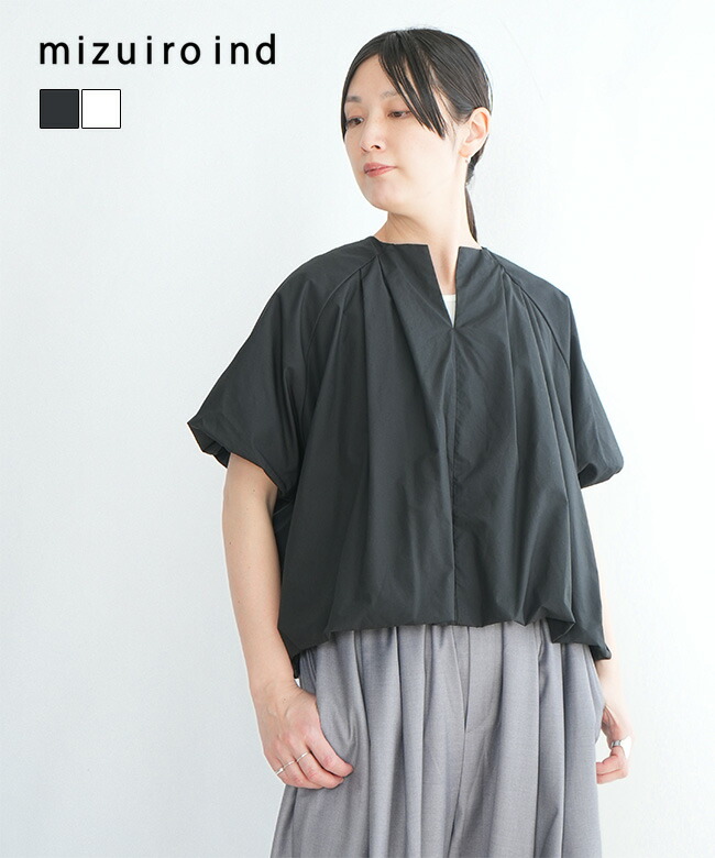 mizuiro ind(ミズイロインド)ballon no collar shirt バルーンノーカラーシャツレディース【メール便対応可】 [1-230163]