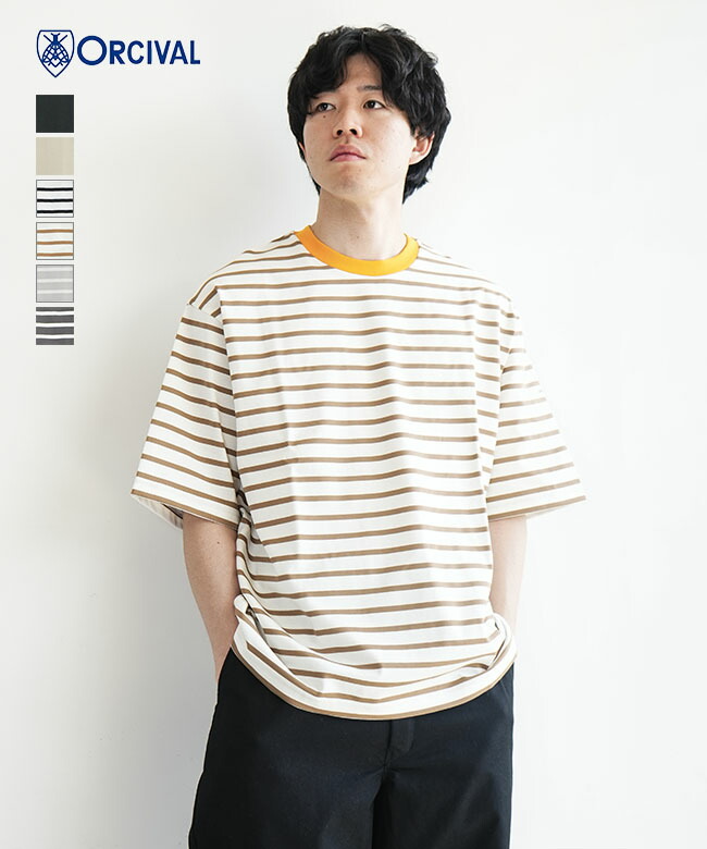 【SALE 10%OFF】ORCIVAL(オーシバル/オーチバル) ワイドクルーネックショートスリーブプルオーバー Tシャツ ボーダー トップス メンズ [OR-C0460MSD] セール｜WOODY HOUSE／ウッディーハウス 8,672円