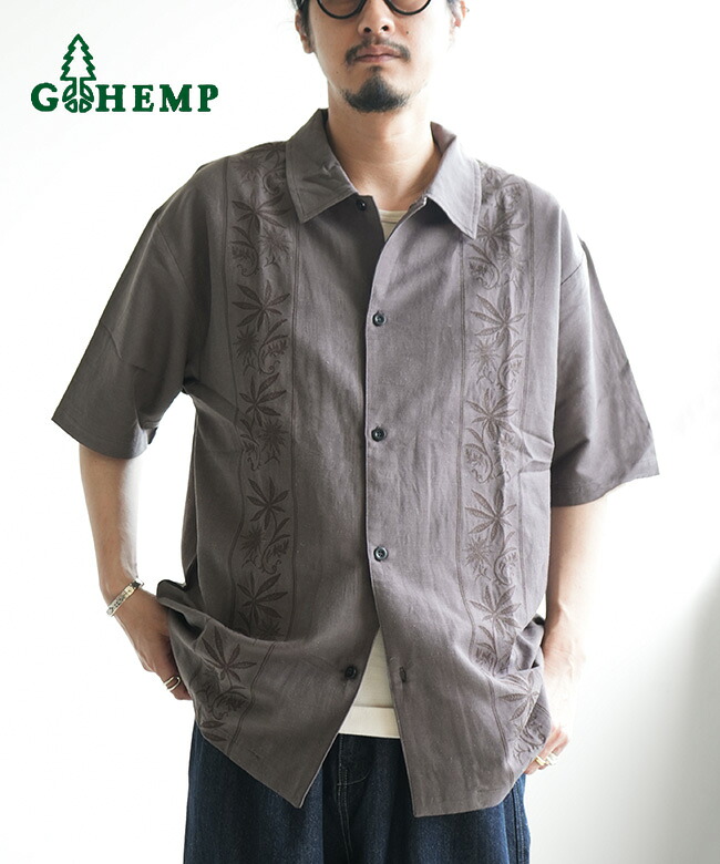 【SALE 20%OFF】GOHEMP(ゴーヘンプ) YURURI EMB SHIRTS ユルリエンブロイダリーシャツ メンズ トップス ボタンシャツ 半袖シャツ ショートスリーブ 刺繍 竹 麻 綿[GHS5920EBA] セール｜WOODY HOUSE／ウッディーハウス
