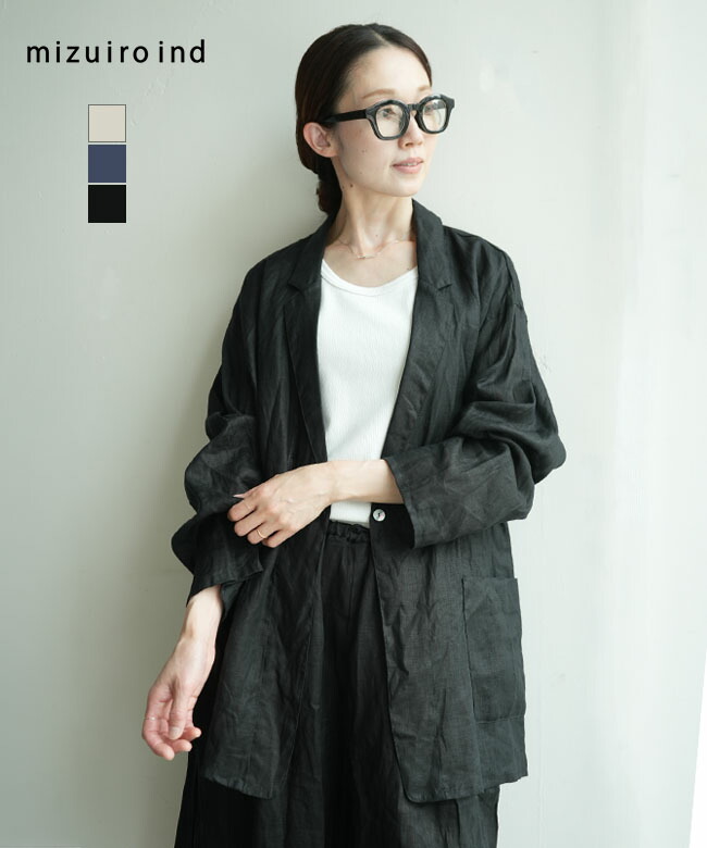 【SALE 20%OFF】mizuiro ind(ミズイロインド) linen wide shirt JK リネンワイドシャツジャケット トップス テーラード セットアップ可能 [2-230116] セール｜WOODY HOUSE／ウッディーハウス