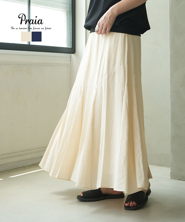 【SALE 30%OFF】Praia(プライア) リネンライク・イレギュラー切替えフレアスカート ロングスカート ボトムス レディース [LER-2544] セール｜WOODY HOUSE／ウッディーハウス