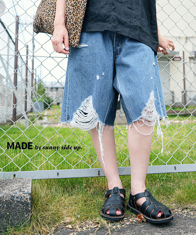 sunny side up(サニーサイドアップ) DAMAGE BAGGY SHORTS ダメージバギーショーツ ボトムス ハーフパンツ デニムパンツ [SR-257-006]｜WOODY HOUSE／ウッディーハウス 18,216円