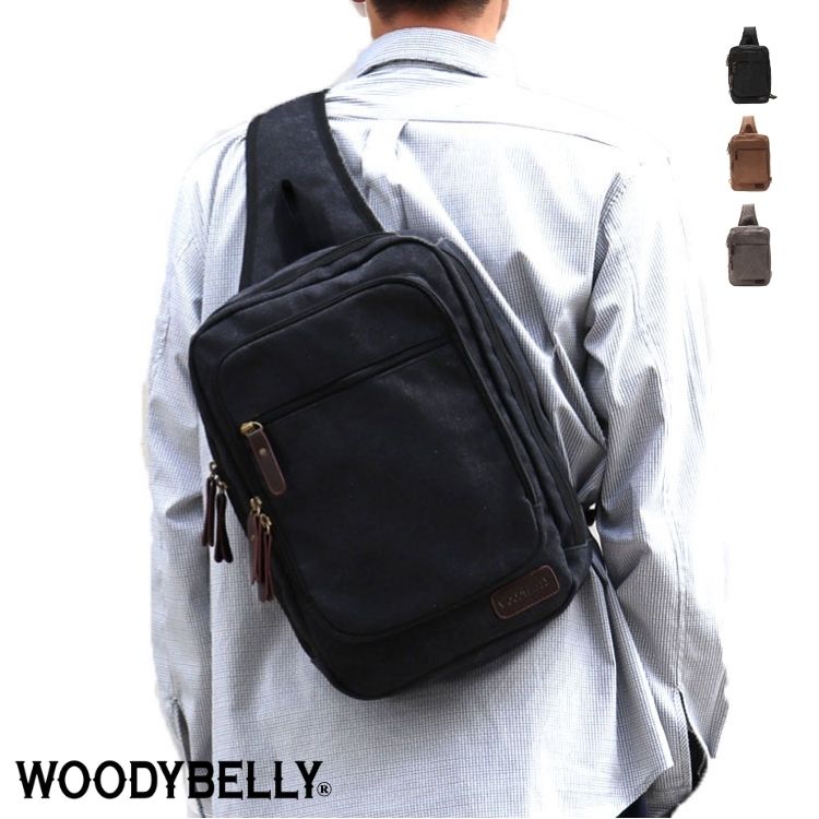 改良版 WOODYBELLY メガボディバッグ メンズ 帆布 キャンバス生地 A4サイズ 大型ボディーバッグ ワンショルダーバッグ 大きい 大きめ 大容量 収納 軽量 軽い 男性 父の日 プレゼント 斜めがけ 肩掛けバッグ 旅行カバン タブレット スマホ