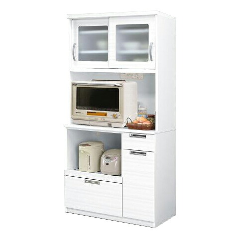 【楽天市場】食器棚 レンジ台付き 完成品 引き戸タイプ 約幅90cm 約高さ180cm キッチン収納棚 引き出し付き ホワイト:ウッディライフ