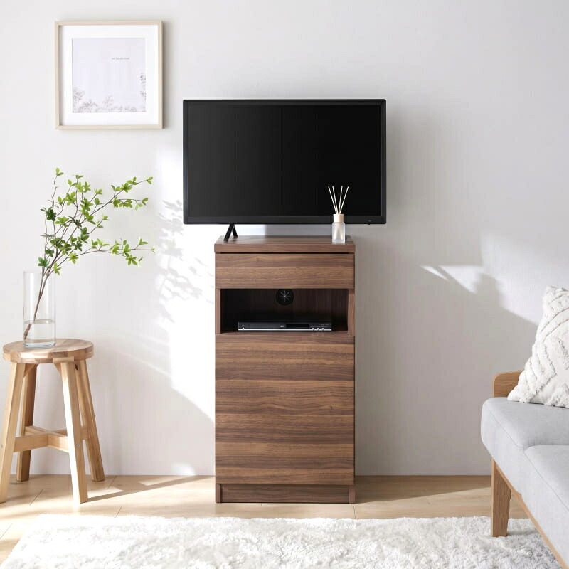 テレビ台 ハイタイプ 扉付き 引き出し ヴィンテージ 西海岸 ブルックリン テレビボード ルーター 背面収納 配線 ゲーム機 高い 壁寄せ 壁面 薄型 幅40 高さ80 キャビネット モデム ケーブル コード a4 本棚 可動棚 ダークブラウン 19型 20型 19インチ 20インチ｜WOODS（ウッズ）