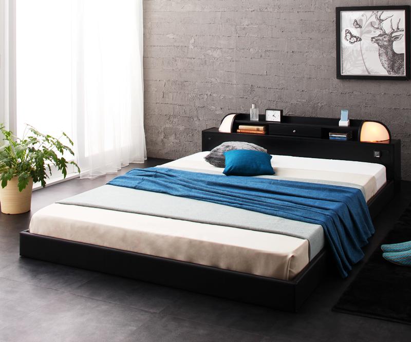 ベッド シングル ローベッド ロータイプ 低い フロアベッド 低床 宮付き ヘッドボード 枕元 棚 携帯 スマホ ティッシュ メガネ リモコン ラック ライト 読書 コンセント 充電 おしゃれ モダン メンズ デザイナーズ 照明 読書灯 国産カバーポケットcマットレス付き