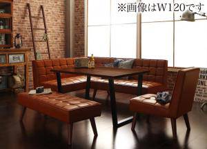 ダイニングテーブルセット 7人用 コーナーソファー L字 l型 ベンチ 椅子 おしゃれ 安い 食卓 レザー 合皮 カウチ 5点 ( 机+ソファ1+左肘ソファ1+チェア1+長椅子1 ) 幅150 西海岸 ヴィンテージ インダストリアル レトロ 高さ65 ロータイプ 低め ウォールナット 大きい｜WOODS（ウッズ）