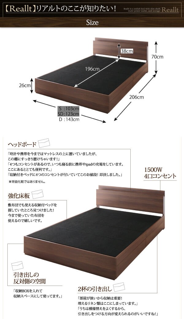 ダブルベッド 2人 マットレス付き チェストベッド ミドル ベッド下収納 引き出し 大容量 宮 ヘッドボード 枕元 棚 ラック 携帯 ティッシュ メガネ リモコン 頭上 収納 コンセント スマホ 充電 布団 直置き フラット床板 土台 箱型 デザイナーズ 宿舎 モダン 高級