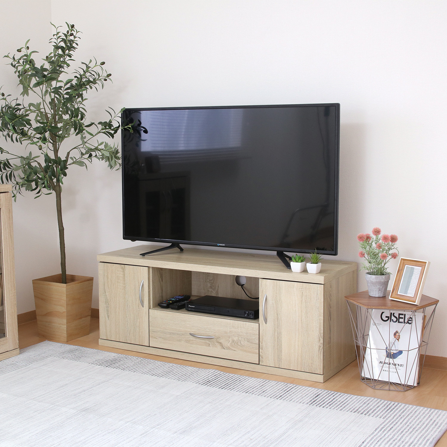 テレビ台 おしゃれ 安い 北欧 ローボード テレビボード 収納 白 120 薄型 扉付き 幅120 ホワイト ウォッシュ TVボード TV台 テレビラック TVラック｜WOODS（ウッズ）