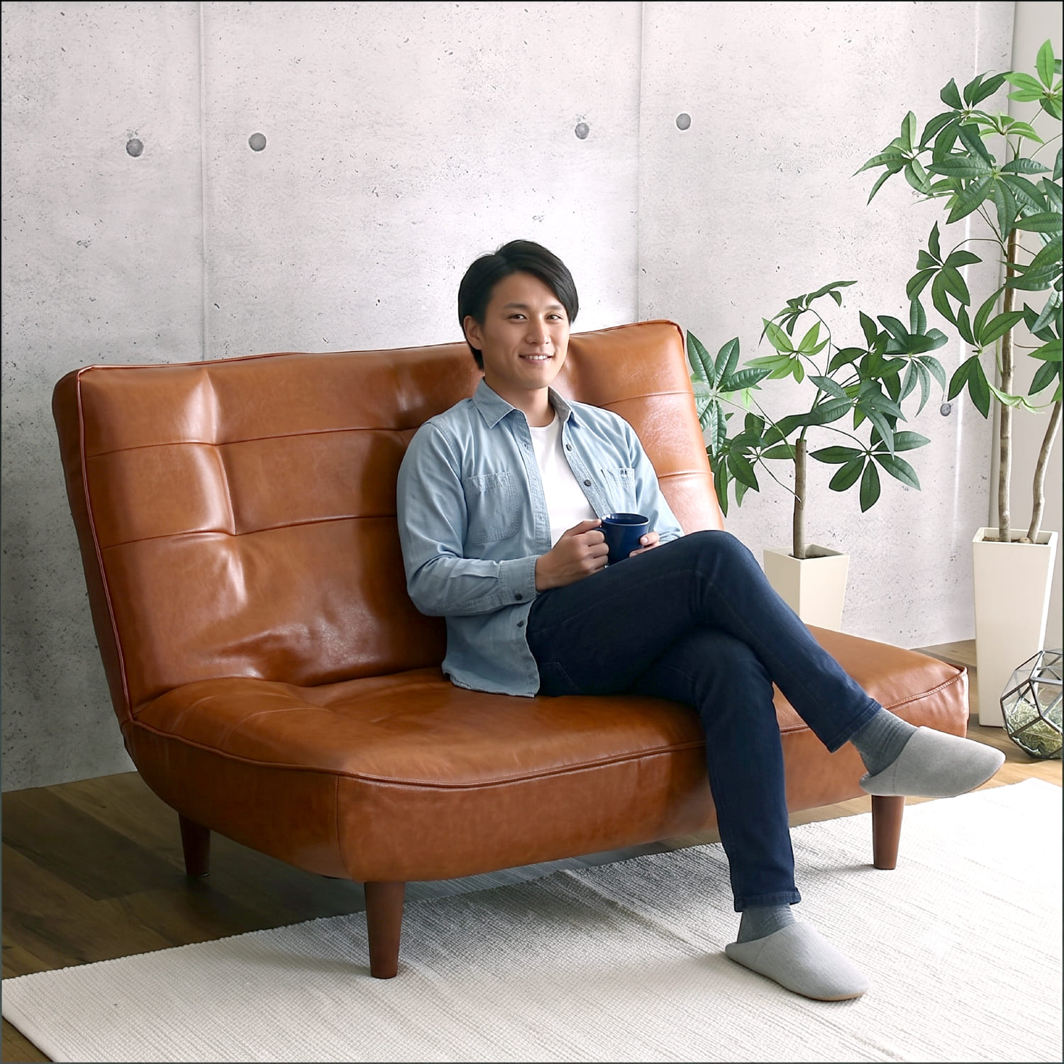 ソファー ソファ 2人掛け 二人掛け ローソファー レザー リクライニング 合皮 PVC ビンテージ 西海岸 ブルックリン 男前|WOODS(ウッズ)
