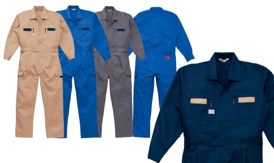ストライプ 8700続き服 S-5L 全４色 綿65%ポリエステル35% 帯電防止素材 ユニチカ 秋冬物 ツナギ服 山田辰オートバイ
