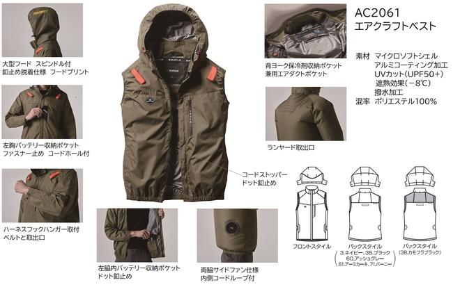 サイドファン取付設計モデルAC2064エアクラフトベストユニッセクスS-3XLマイクロソフトシェルポリエステル100%2025SSバートル新商品